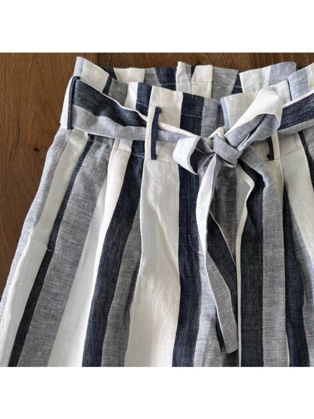 J.Crew Point Sur Paper Bag Linen Striped Wide Leg Pants L2547 Sz 00 NWOT - Picture 6 of 13